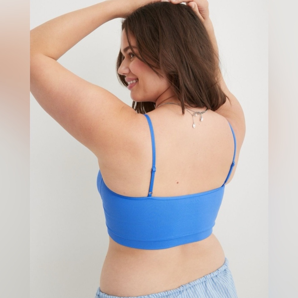 Aerie Seamless Rooftop Garden Lace Bra Top in Cobalt Blue - Picture 2 of 10